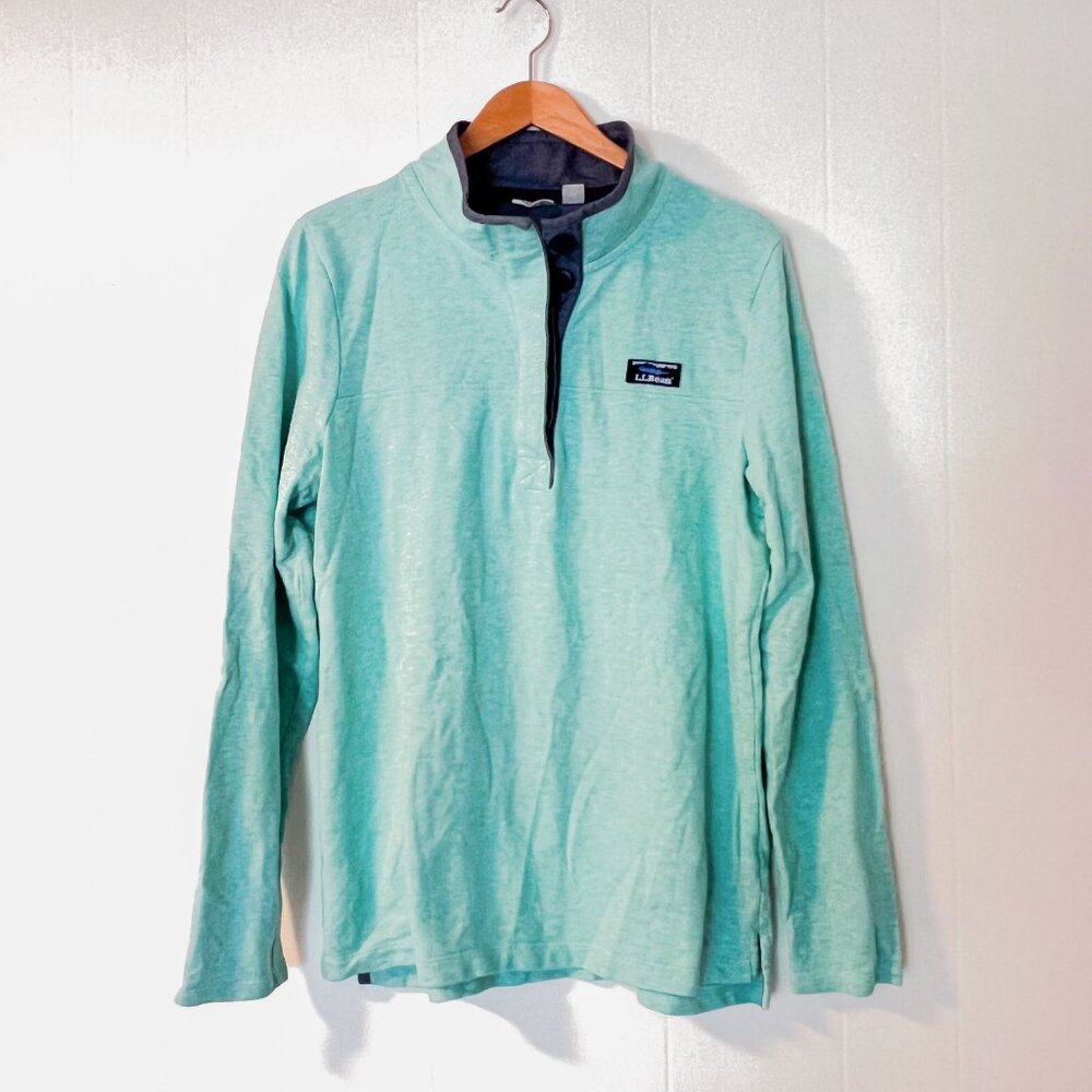 L.L.Bean Soft Cotton Rugby Henley Style Pullover Sweater Beach Glass Heather M - Picture 3 of 10
